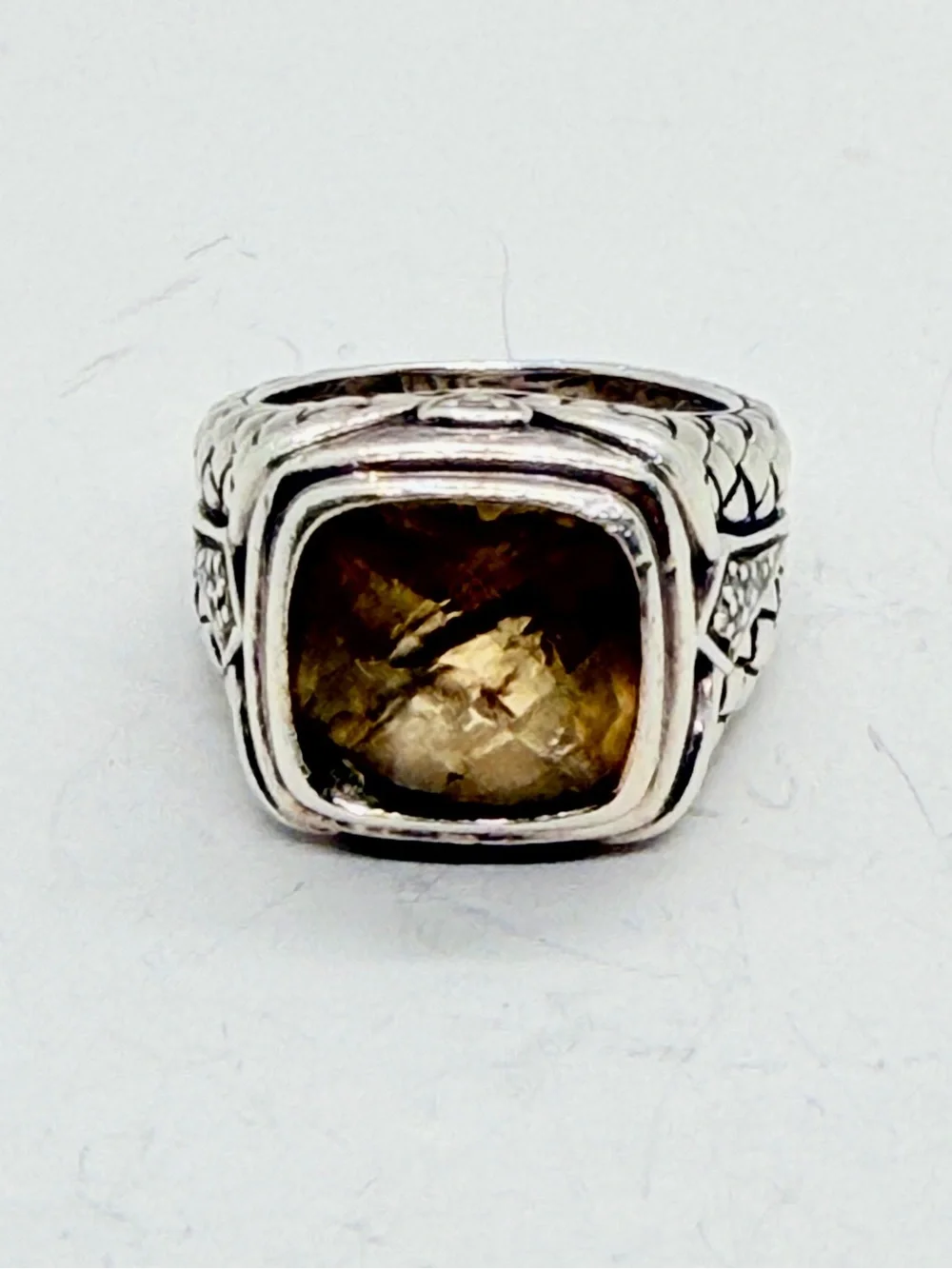 Scott Kay Sterling Silver Smoky Quartz & Diamond Accent Woven Ring 7 AS IS See P